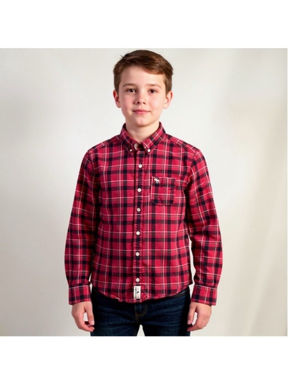 Abercrombie Kids Boys Red Plaid Long Sleeve Button Up Shirt Size 13/14 Preppy